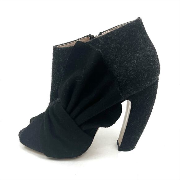 Miu Miu Dark Grey and Black Wool Open Toe Ankle Boots Booties Size 37 US 7 - Picture 1 of 9